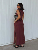 Vestido Longo Feminino Algodão Decote Cavado Elegante Bellizzi 