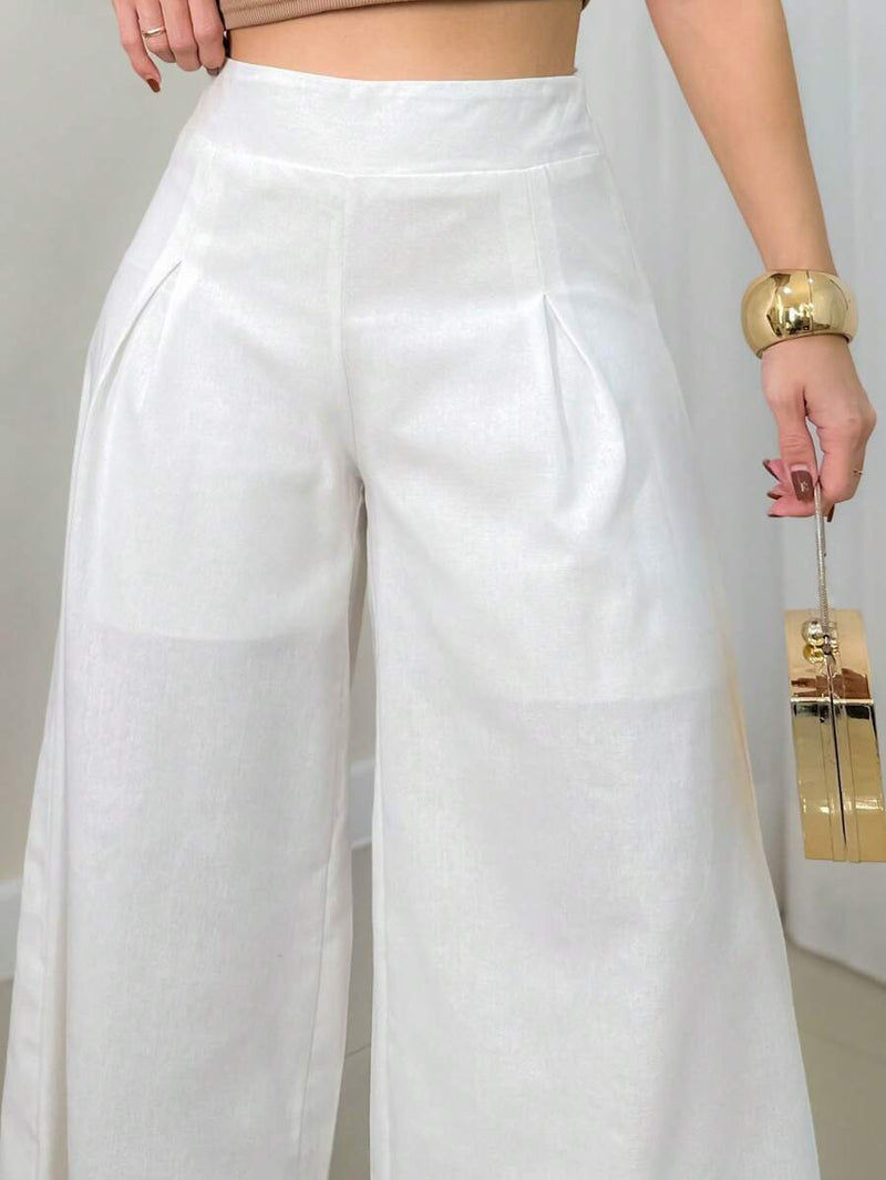 Calça Pantalona Feminina em Cambraia com Zíper e Forro Bellizzi 