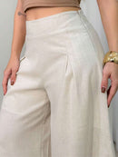 Calça Pantalona Feminina em Cambraia com Zíper e Forro Bellizzi 