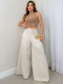 Calça Pantalona Feminina em Cambraia com Zíper e Forro Bellizzi 