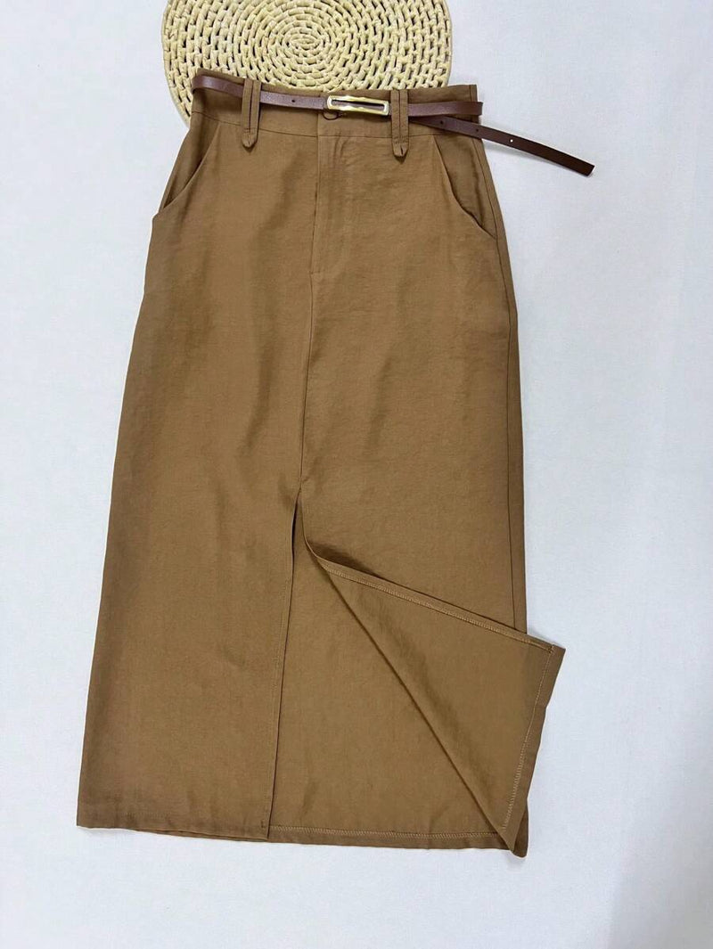 Saia Midi Com Cinto Fenda Cintura Alta Bellizzi 