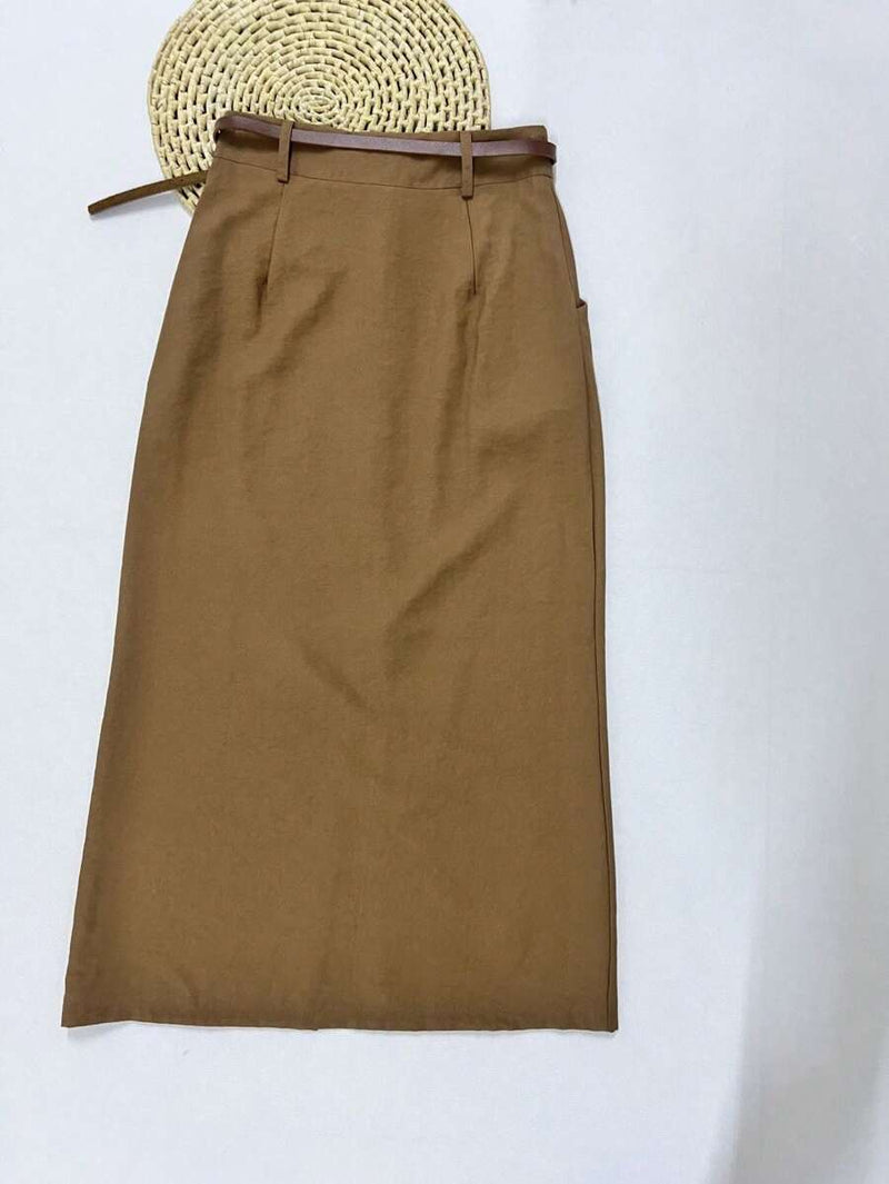 Saia Midi Com Cinto Fenda Cintura Alta Bellizzi 