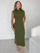 Vestido Longo Feminino Malha Ribana Elegante Bellizzi 