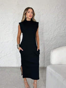 Vestido Longo Feminino Malha Ribana Elegante Bellizzi 