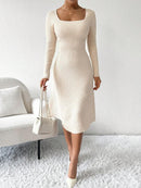 Vestido Longo Feminino Tricô Canelado Manga Longa Casual Bellizzi 