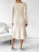 Vestido Longo Feminino Tricô Canelado Manga Longa Casual Bellizzi 