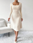 Vestido Longo Feminino Tricô Canelado Manga Longa Casual Bellizzi 