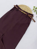 Saia Midi Feminina com Cinto e Fenda de Poliéster Casual