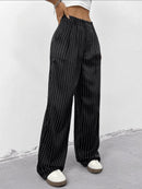 Calça Pantalona Feminina Listrada Poliéster Alfaiataria Bellizzi 