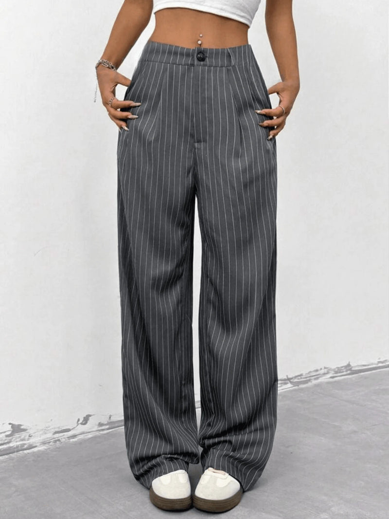 Calça Pantalona Feminina Listrada Poliéster Alfaiataria Bellizzi 