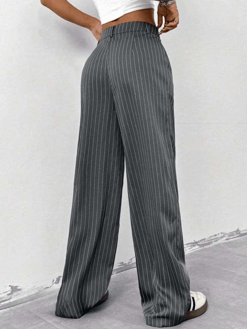 Calça Pantalona Feminina Listrada Poliéster Alfaiataria Bellizzi 