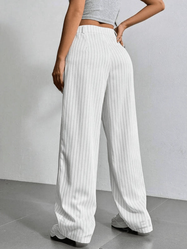 Calça Pantalona Feminina Listrada Poliéster Alfaiataria Bellizzi 