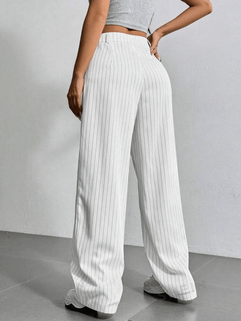 Calça Pantalona Feminina Listrada Poliéster Alfaiataria Bellizzi 