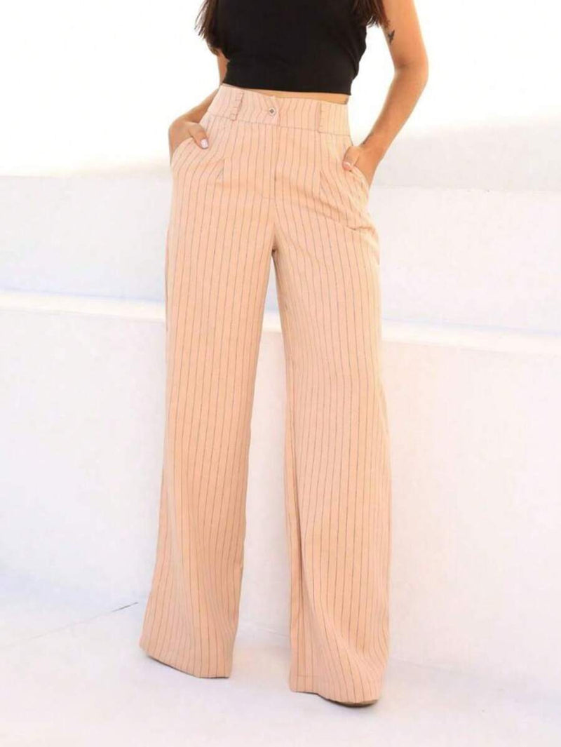 Calça Pantalona Feminina Listrada Poliéster Alfaiataria Bellizzi 