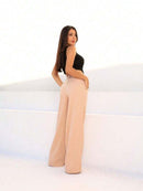 Calça Pantalona Feminina Listrada Poliéster Alfaiataria Bellizzi 