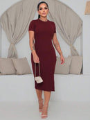 Vestido Mídi Feminino Malha Com Fenda Lateral Elegante Bellizzi 