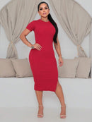 Vestido Mídi Feminino Malha Com Fenda Lateral Elegante Bellizzi 