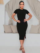 Vestido Mídi Feminino Malha Com Fenda Lateral Elegante Bellizzi 