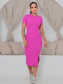 Vestido Mídi Feminino Malha Com Fenda Lateral Elegante Bellizzi 