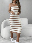 vestido da alca listrada comprida tricot modal feminina jovem Bellizzi 