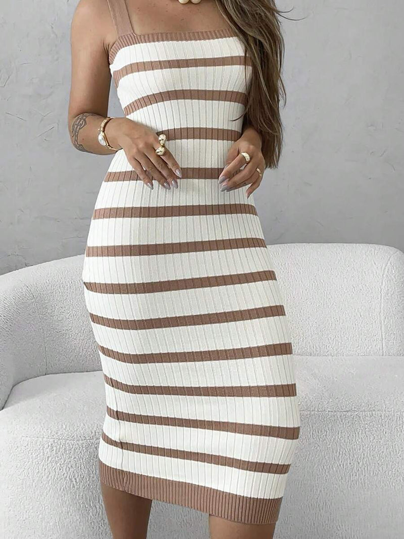 vestido da alca listrada comprida tricot modal feminina jovem Bellizzi 