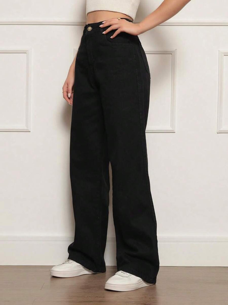 Calça Wide Leg Pantalona Feminina Jeans Cintura Alta Bellizzi 