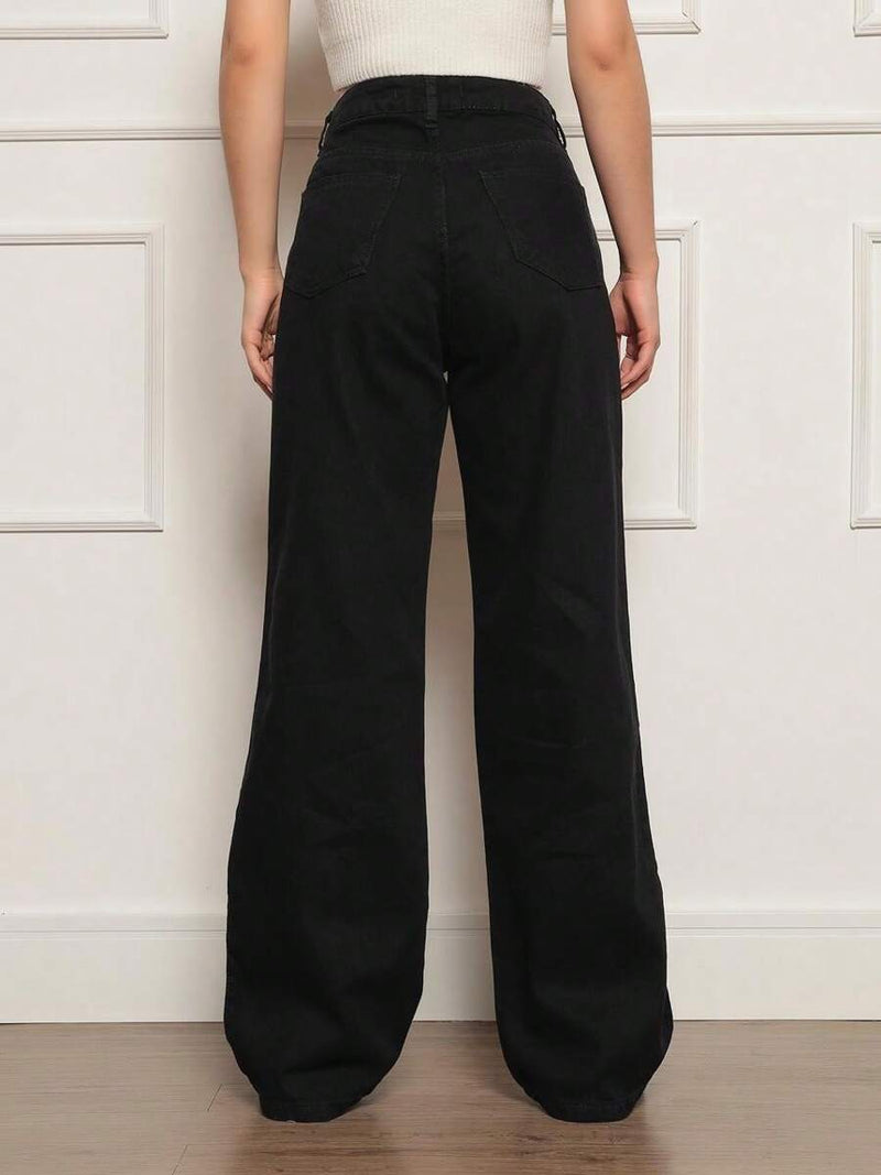 Calça Wide Leg Pantalona Feminina Jeans Cintura Alta Bellizzi 