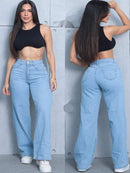 Calça Wide Leg Pantalona Feminina Jeans Cintura Alta Bellizzi 