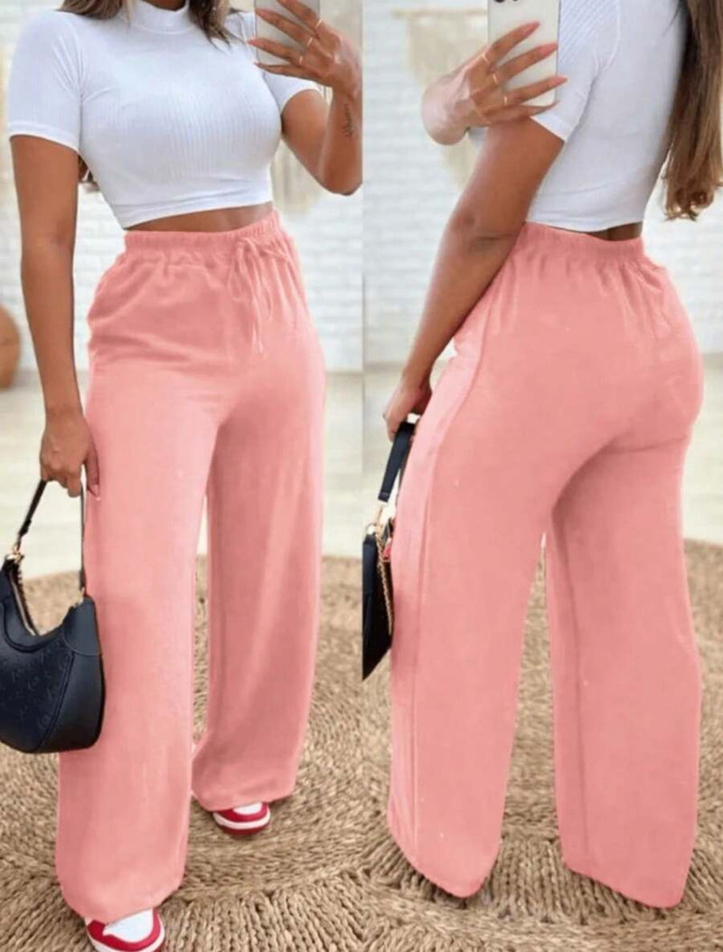 Calça Pantalona Feminina em Duna Cintura Alta