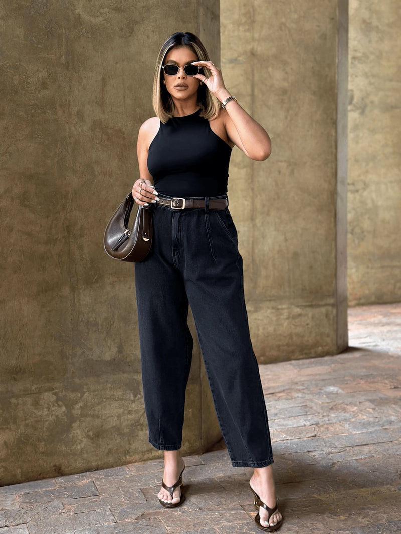 Calça Jeans Mom Feminina 100% Algodão Casual Saina Office Bellizzi 