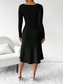 Vestido Longo Feminino Tricô Canelado Manga Longa Casual Bellizzi 