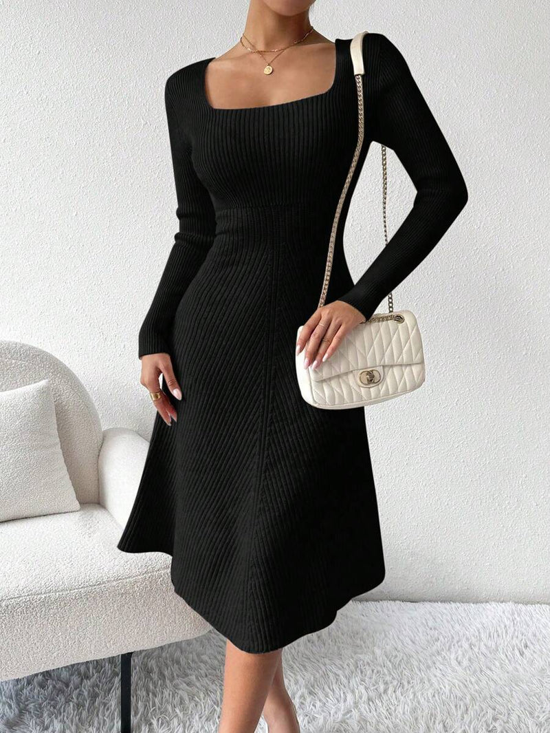 Vestido Longo Feminino Tricô Canelado Manga Longa Casual Bellizzi 