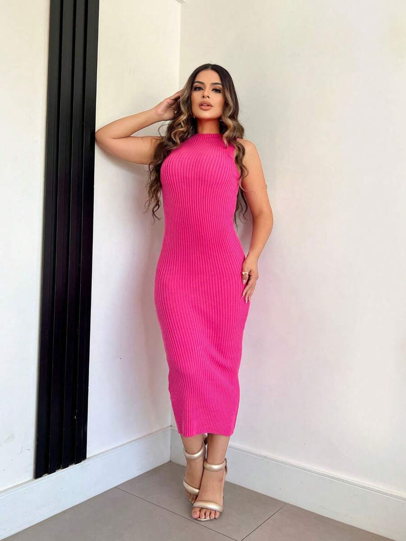 Vestido Midi Feminino Fio Modal Slim Fit Elegante Bellizzi 