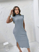 Vestido Longo Feminino Malha Ribana Elegante Bellizzi 