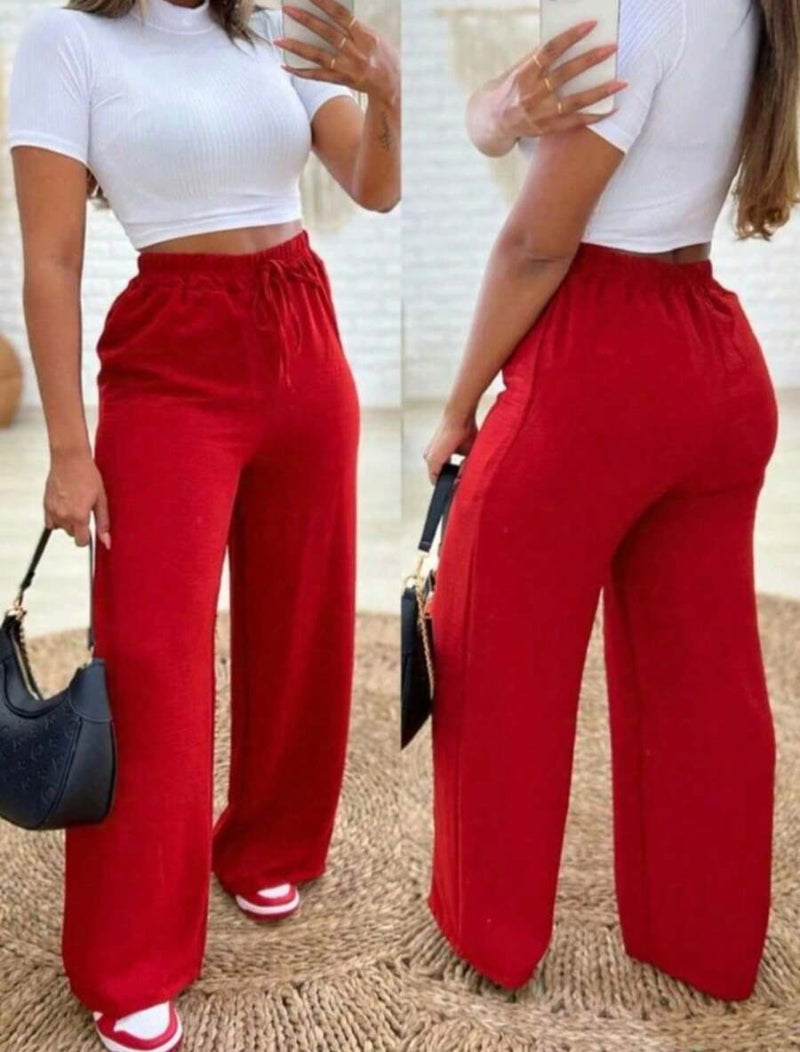 Calça Pantalona Feminina em Duna Cintura Alta