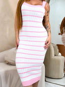 vestido da alca listrada comprida tricot modal feminina jovem Bellizzi 