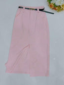 Saia Midi Feminina com Cinto e Fenda de Poliéster Casual