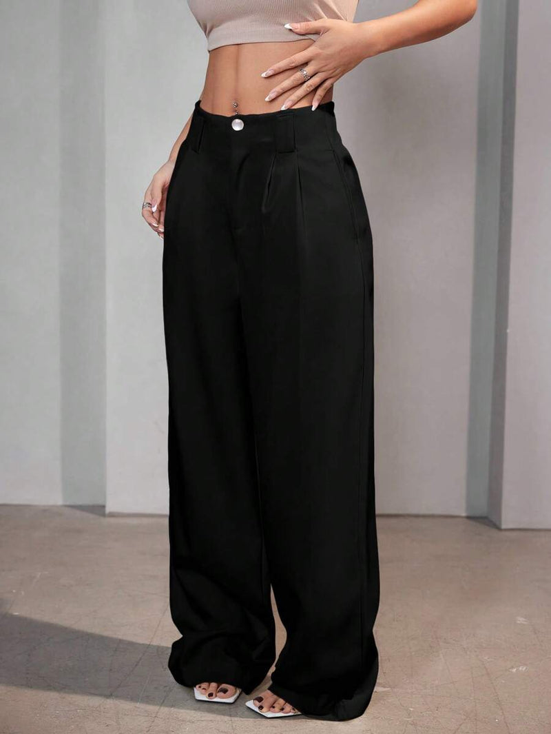 Calça Pantalona Feminina Alfaiataria Cintura Alta Perna Larga Bellizzi 