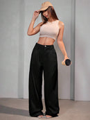 Calça Pantalona Feminina Alfaiataria Cintura Alta Perna Larga Bellizzi 