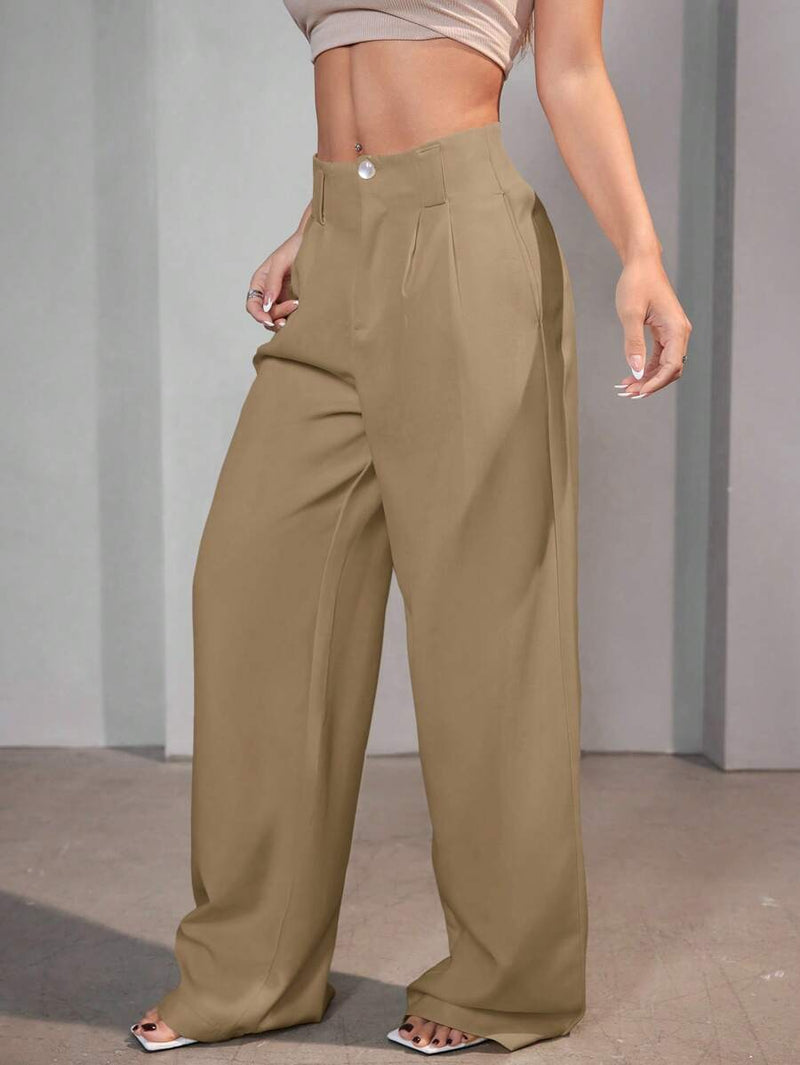 Calça Pantalona Feminina Alfaiataria Cintura Alta Perna Larga Bellizzi 