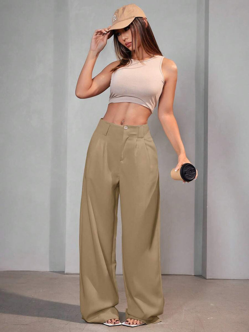 Calça Pantalona Feminina Alfaiataria Cintura Alta Perna Larga Bellizzi 