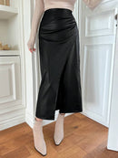 DAZY Saia Casual Assimétrica de Cor Sólida para Mulheres, Saia Lápis de Couro Bellizzi 