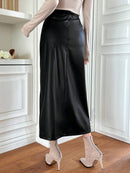 DAZY Saia Casual Assimétrica de Cor Sólida para Mulheres, Saia Lápis de Couro Bellizzi 