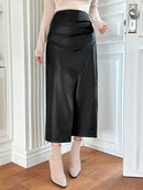 DAZY Saia Casual Assimétrica de Cor Sólida para Mulheres, Saia Lápis de Couro Bellizzi 