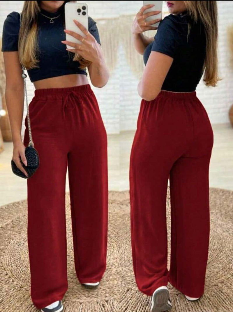 Calça Pantalona Feminina em Duna Cintura Alta