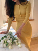 DAZY Vestido de Tricô Midi com Zíper Parcial e Ajuste Slim Fit, Roupas Femininas de Outono Bellizzi 