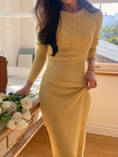 DAZY Vestido de Tricô Midi com Zíper Parcial e Ajuste Slim Fit, Roupas Femininas de Outono Bellizzi 