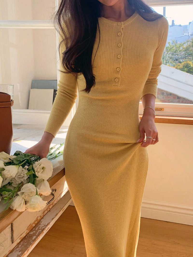 DAZY Vestido de Tricô Midi com Zíper Parcial e Ajuste Slim Fit, Roupas Femininas de Outono Bellizzi 