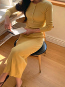 DAZY Vestido de Tricô Midi com Zíper Parcial e Ajuste Slim Fit, Roupas Femininas de Outono Bellizzi 