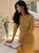 DAZY Vestido de Tricô Midi com Zíper Parcial e Ajuste Slim Fit, Roupas Femininas de Outono Bellizzi 